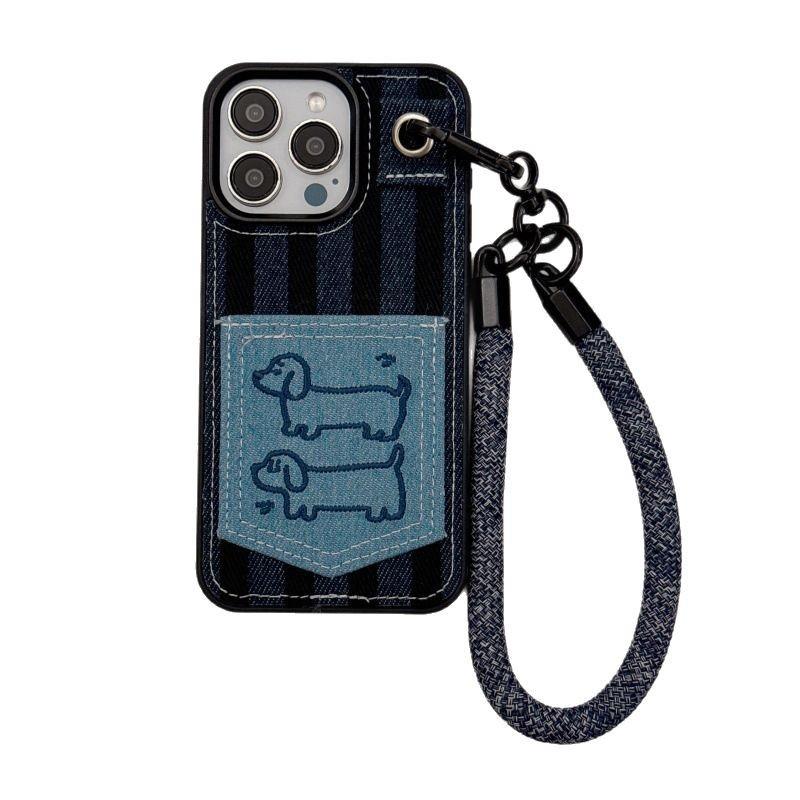 Denim Embroidered Dachshund Card Bag for iphone11Promax Apple 11 Mobile Phone Case 11 Sweet and Cool 11