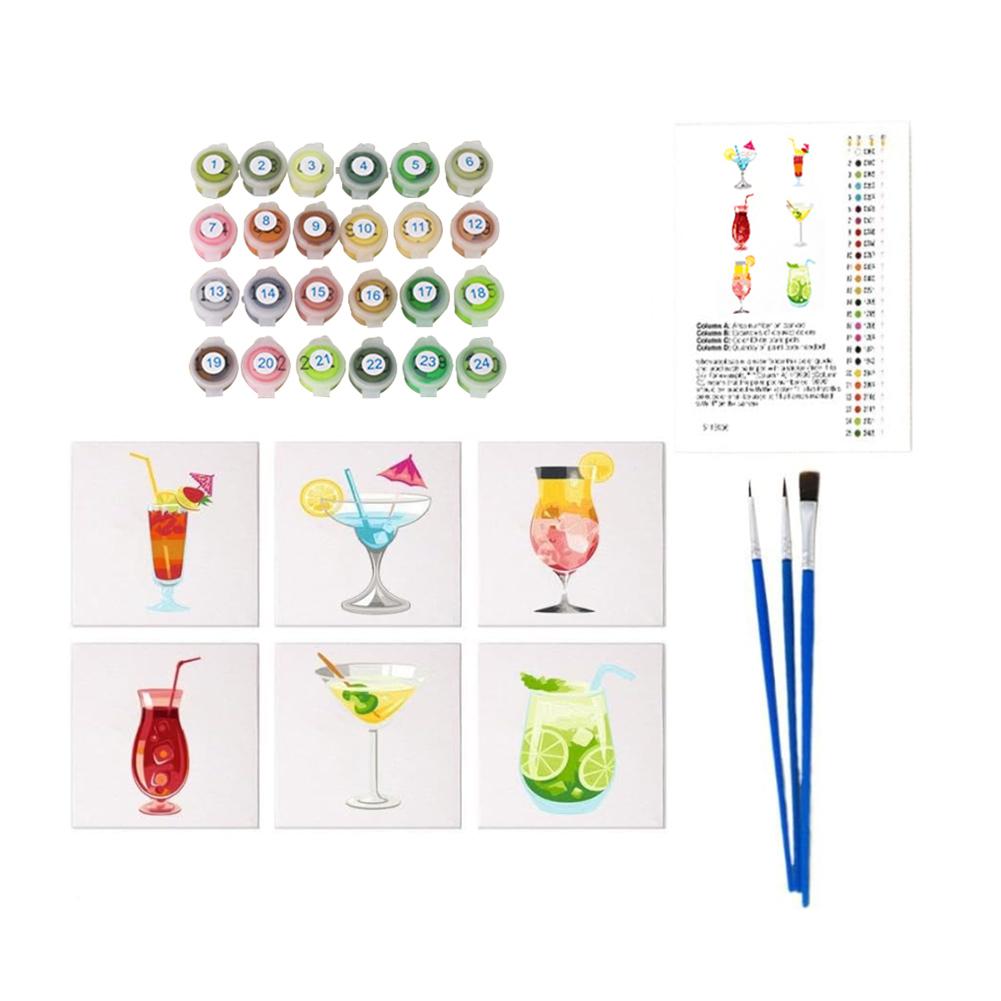 6 Pack Paint by Numbers Kit with Brush and Acrylic Paints Color By Number Painting Kits DIY Acrylic Oil Painting for Adults