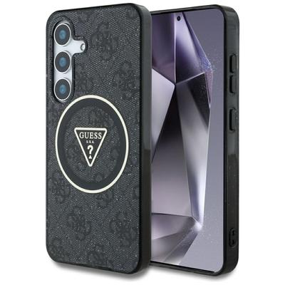 Pouzdro Guess 4G Glitter Triangle Buttons Magsafe Pro Samsung Galaxy S25 Černé