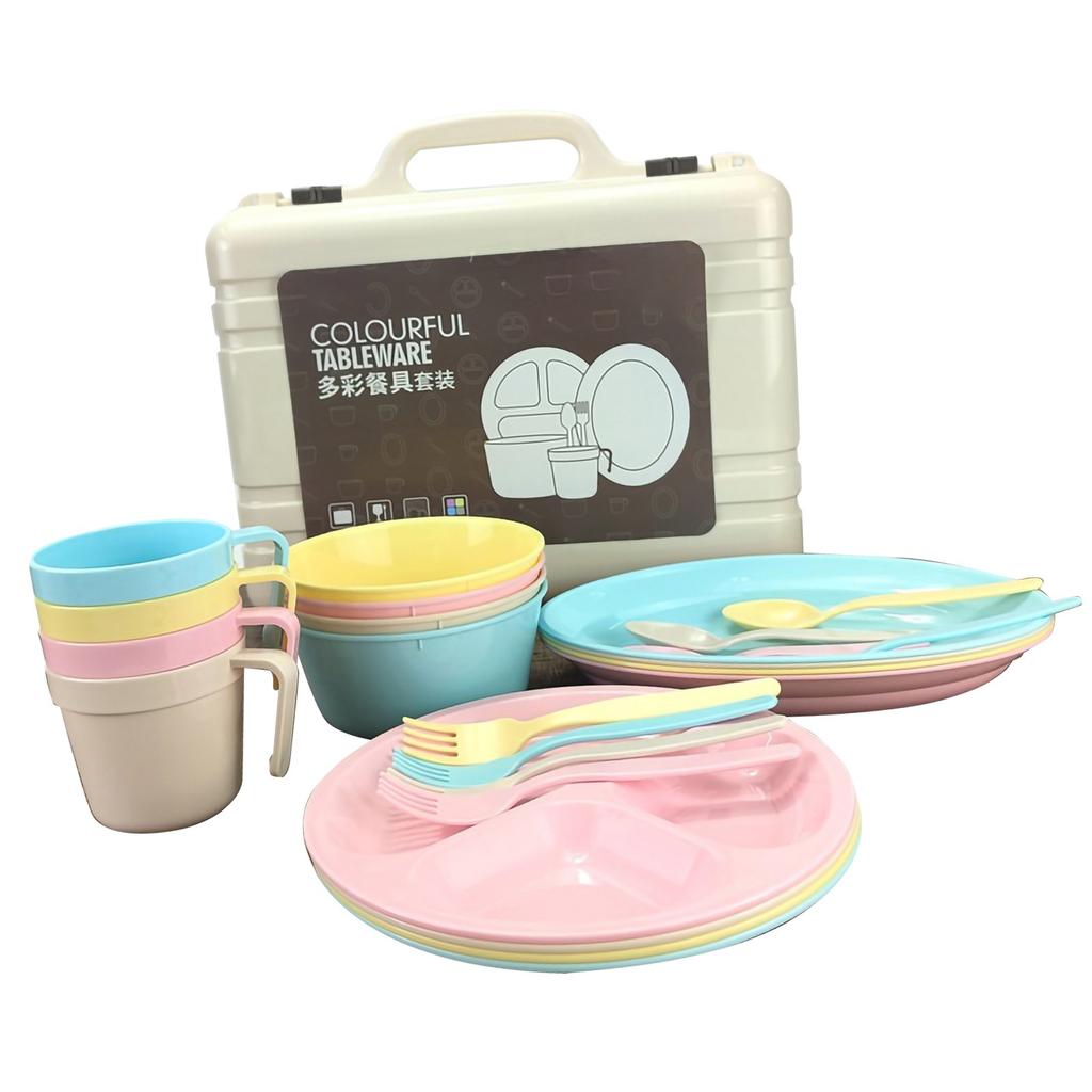 Colorful Tableware Portable Plastic Cutlery Set Cup Fork Spoon for Picnic Outdoor Activities