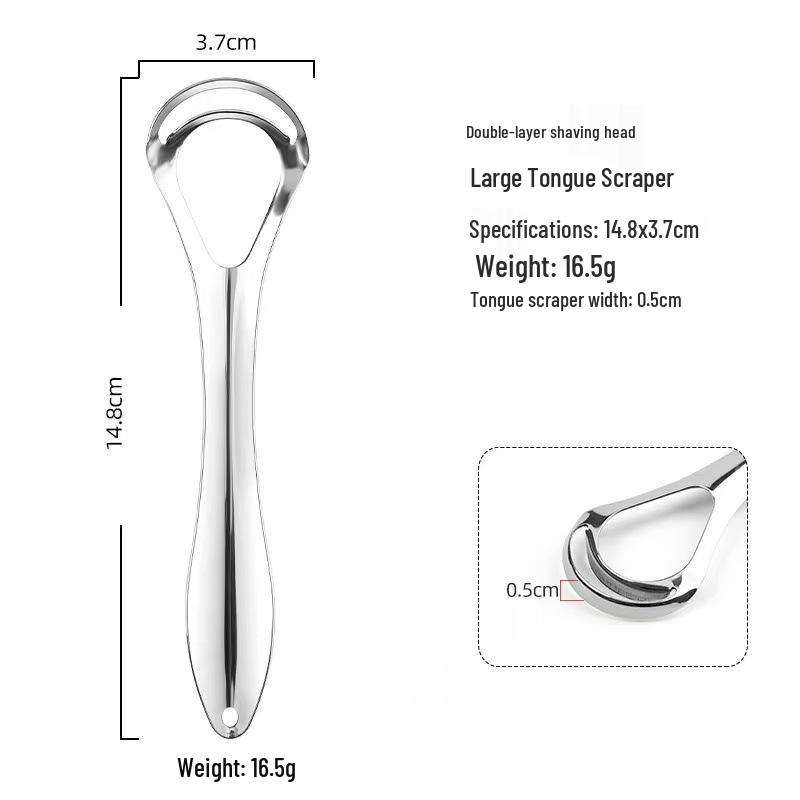 Stainless Steel Tongue Scraper Set - Large Double-Layer Design for Oral Cleaning and Fresh Breath