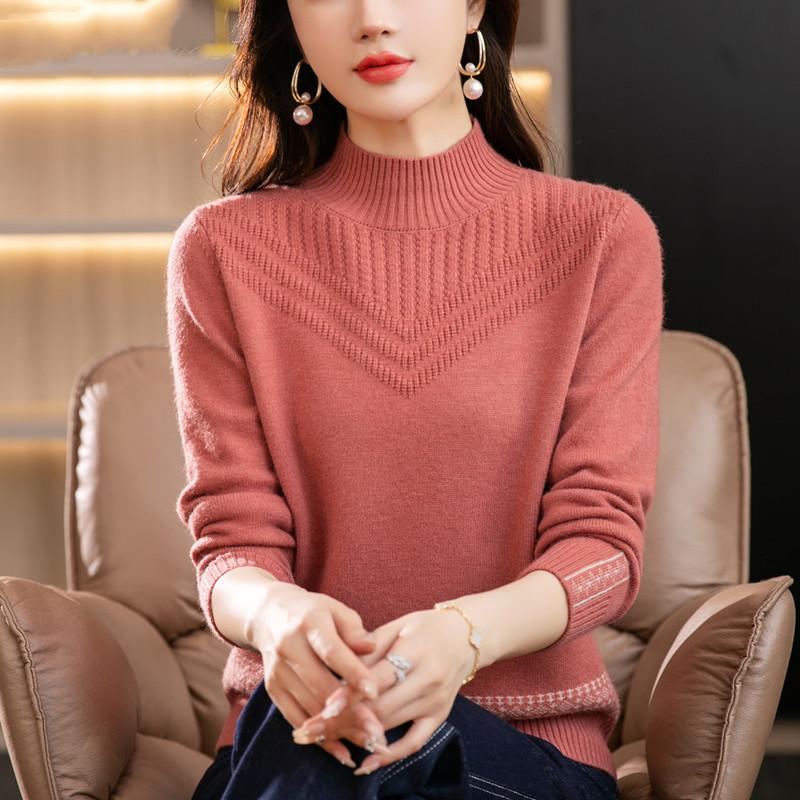 

Новинка 2024 года, осенние и зимние вязаные свитера, свободный пуловер, нижняя рубашка для матери, полуводолазка, свитер для женщин One size