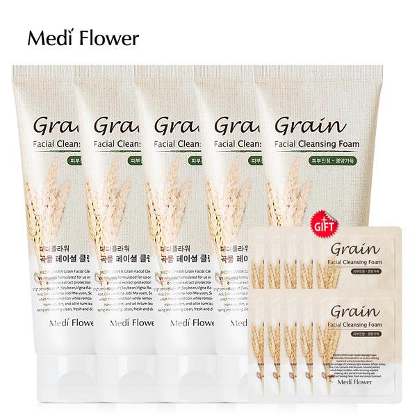 Medi Flower Grain Facial Cleansing Foam 150mlx5 + Grain Pouch 10