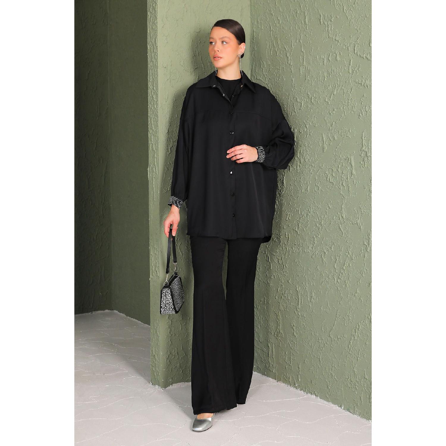 

Black Shirt With Stones On The Sleeve 32-2049-2 Standart чёрный