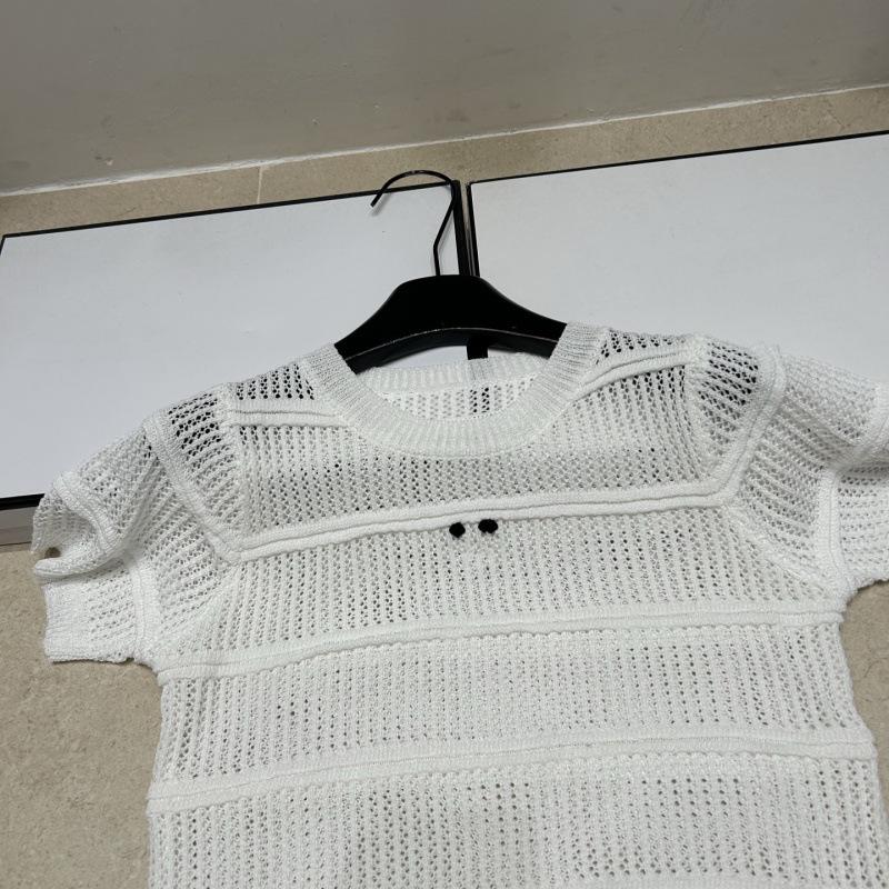 Xiangjia European Style Lightweight Luxury Hollow Knit Round Neck Short Sleeve Top