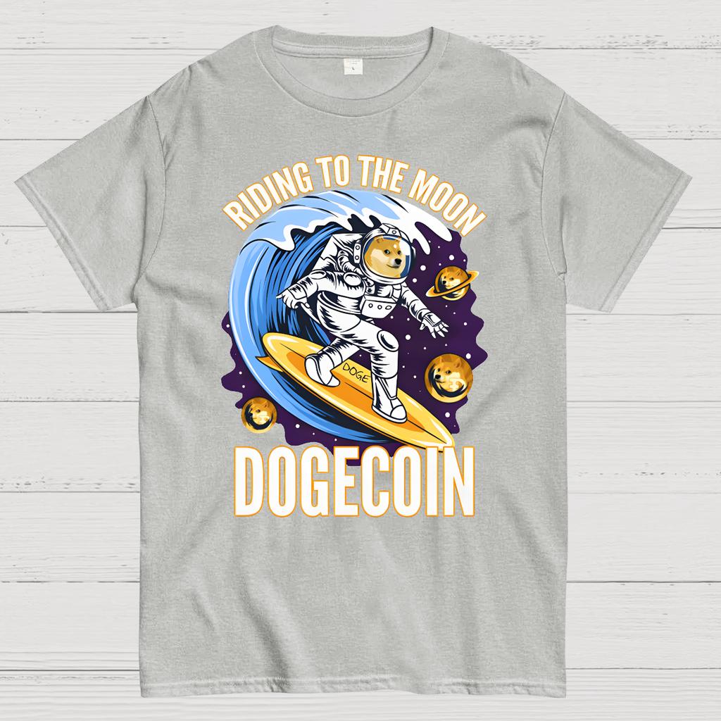 Riding To The Moon Dogecoin DOGE Cotton Summer Casual Cool Loose T-Shirt