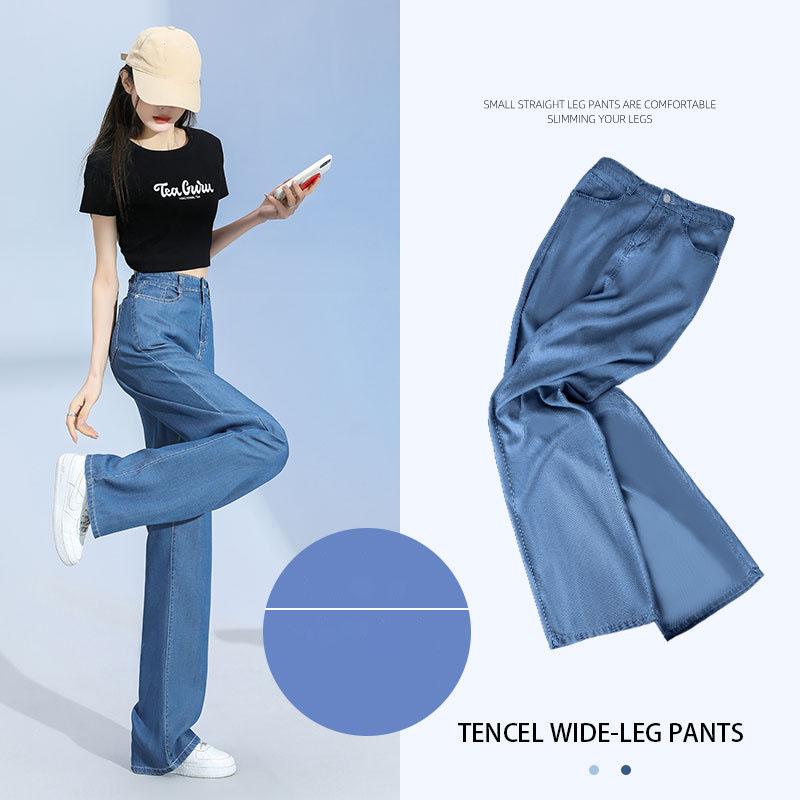 Wide Leg Jean Denim Ankle Length Jeans Women Loose Fit High Waist Distressed Solid Summer Zipper Fly Washed Casual