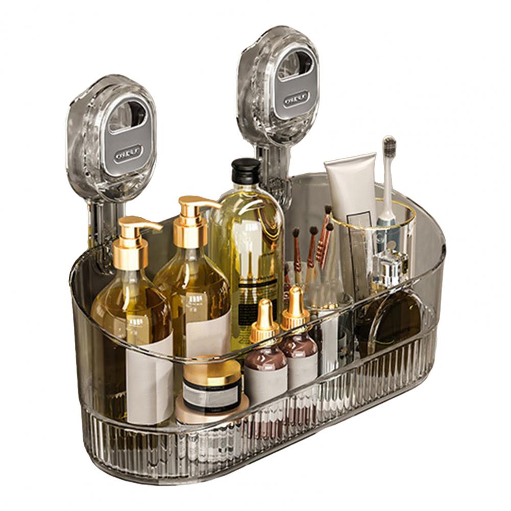 Transparent Storage Container Storage Box for Home No-drill Bathroom Suction Storage Box with Drain Holes Wall-mounted Shower