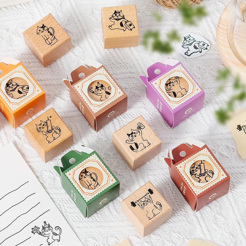 Adorable Cat Wooden Stamp for Diary & DIY Decoration - Choose from 8 Styles