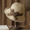 Straw Hat Hand-Knitted Natural Straw Wide Brim UV Protection Foldable Hat Bow Decor Portable Beach Sun Hat