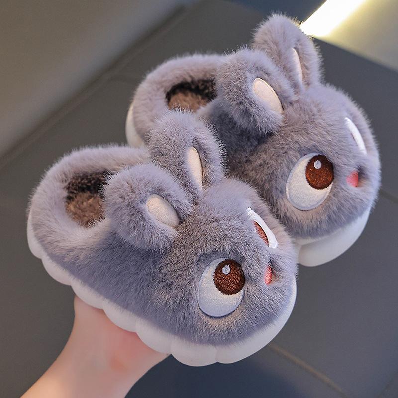 Cozy Fleece-Lined Winter Slippers for Girls - Cute Cartoon Design, Soft Sole Indoor Shoes with Kids Slippers