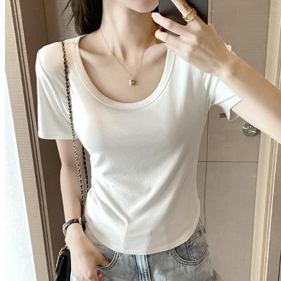 Short-sleeved T-shirt for Women's New Summer Thin Style U-neck Base Shirt White Short Top