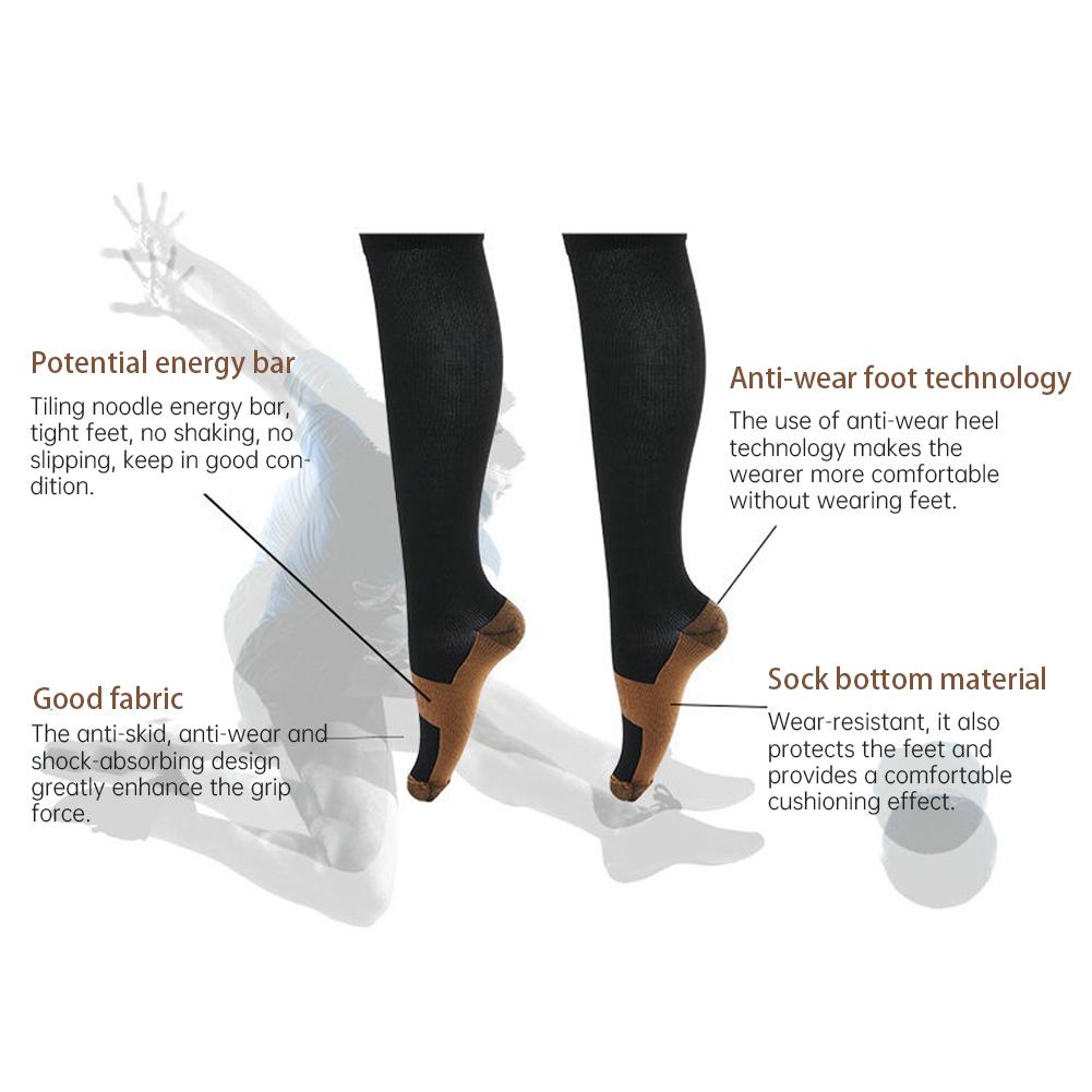 2Pair Sport Compression Stockings Ankle Copper Calf Thining Sleeves(Copper Fibre Knee High Stockings Black s M)