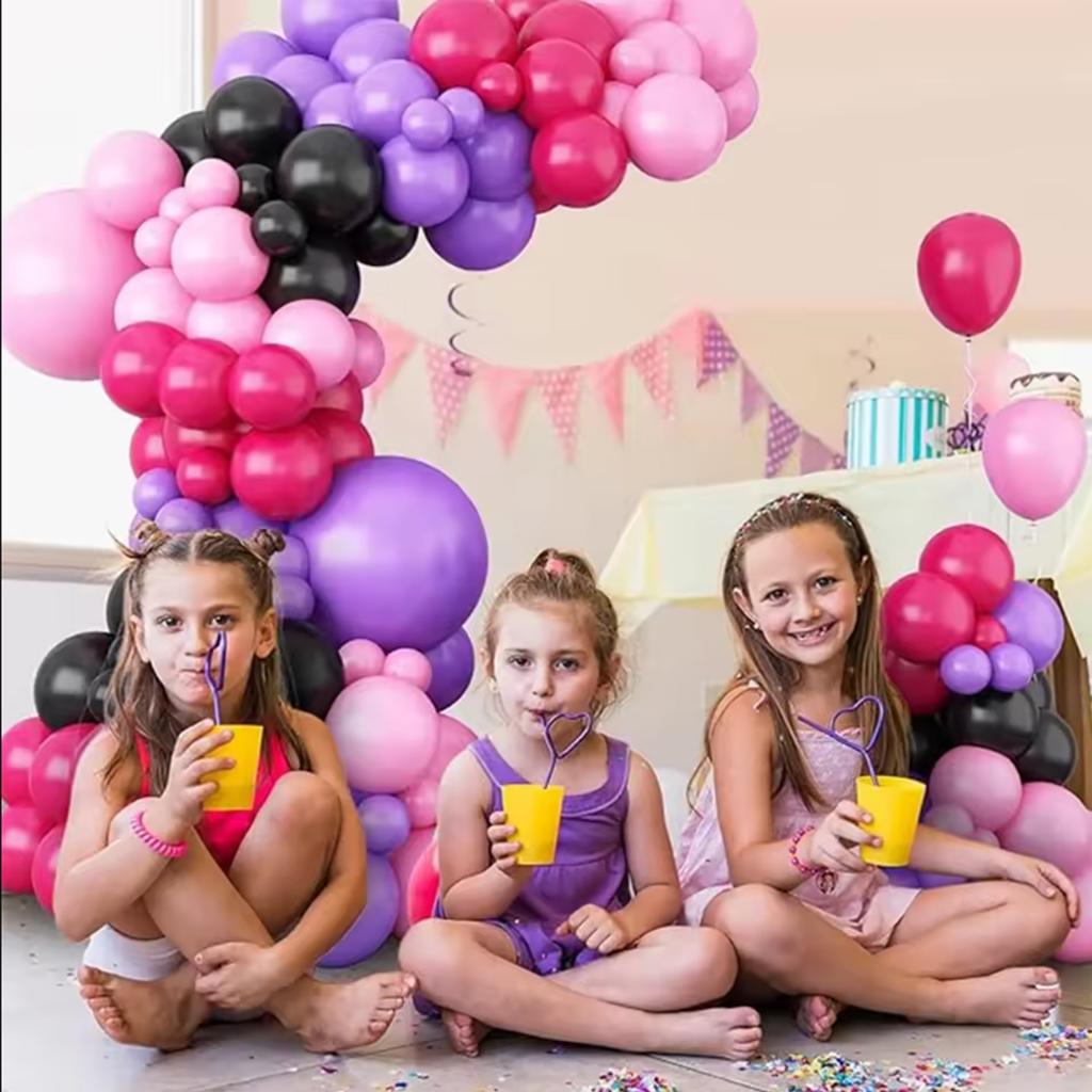 75pcs Pink and Purple Balloon Arch Garland Kit, Rose Red Black Pink Purple Latex Balloon for Birthday Party Decor Supplies