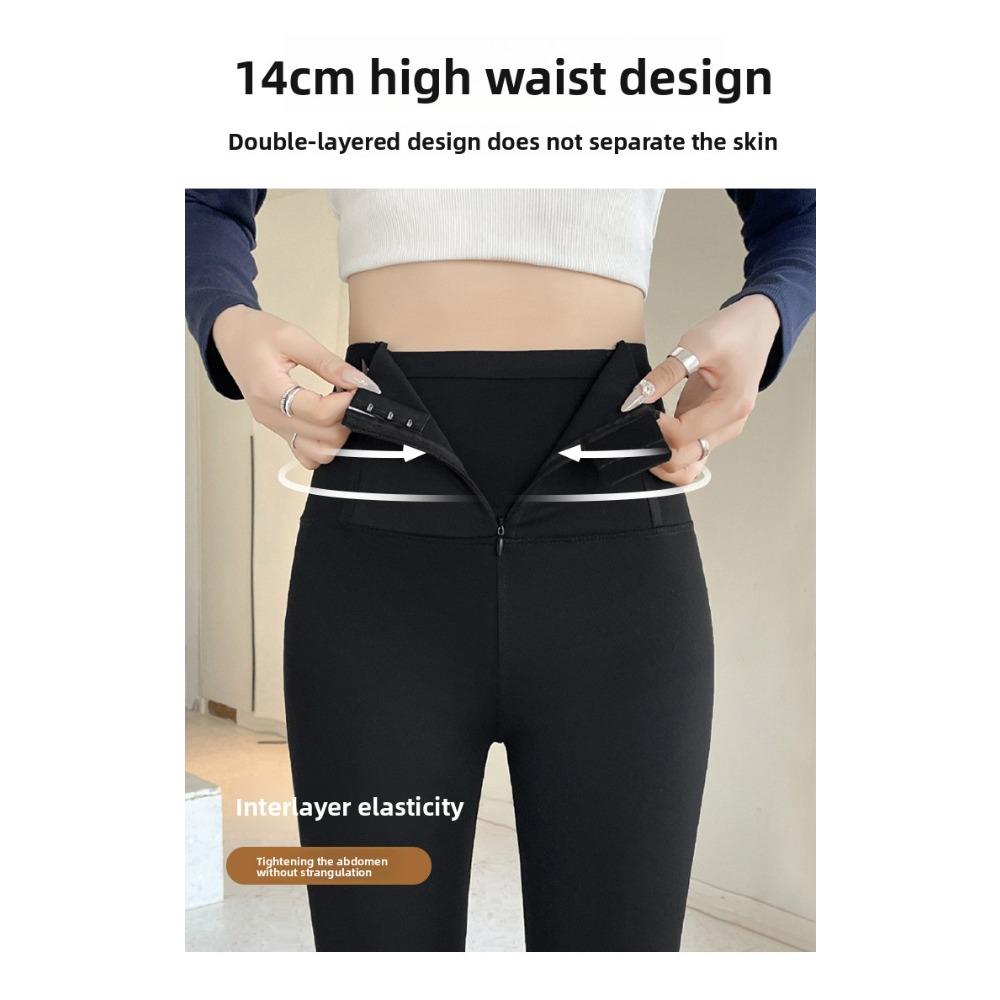 Women Zipper Tummy Control Shark Pants, Fleece Lined High Waist Butt Lifting Skinny Leggings for Autumn Winter Outdoor Wear