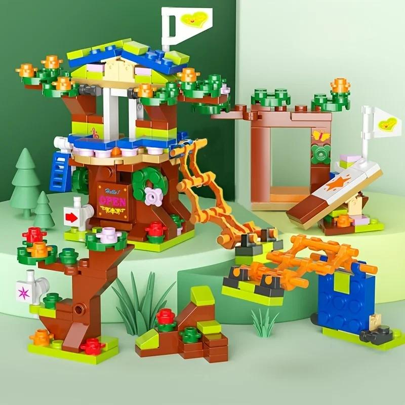 6In1 New Tree House Treehouse Blocks Girls' Castle Room Climb Slide Classic Model Building Blocks Sets Bricks Kid Gift Toys City