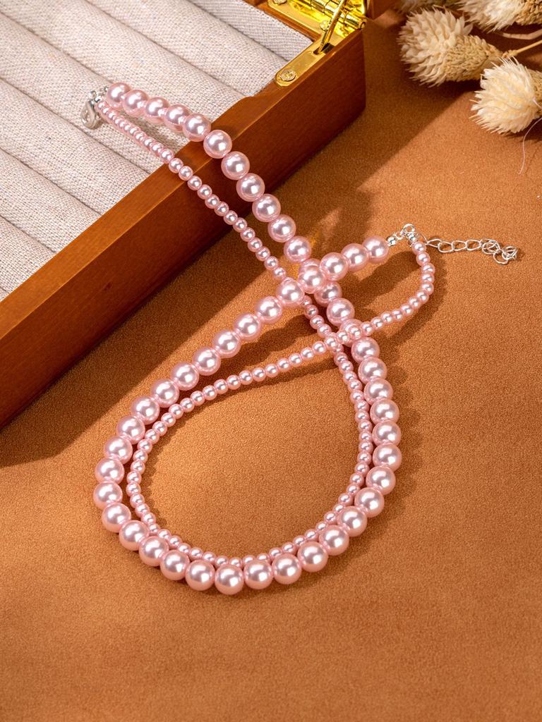 Podwójny naszyjnik z koralików elegancki łańcuszek na szyję łańcuszek na obojczyk perłowy lekki luksusowy łańcuszek