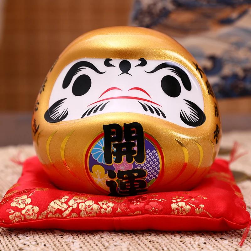 4.5 inch Japanese Ceramic Daruma Figurine, FengShui Figure Zen Ornament, Lucky Charm Money Box, Home Tabletop Decor
