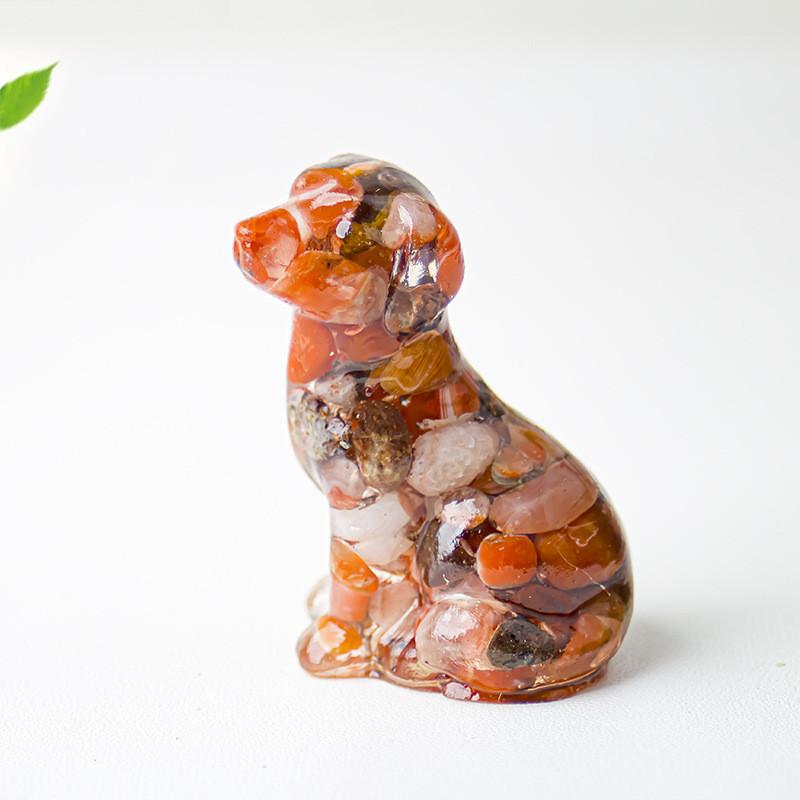 Resin Dog Figurine With Natural Crystal For Office Desk Decor And Home Gift