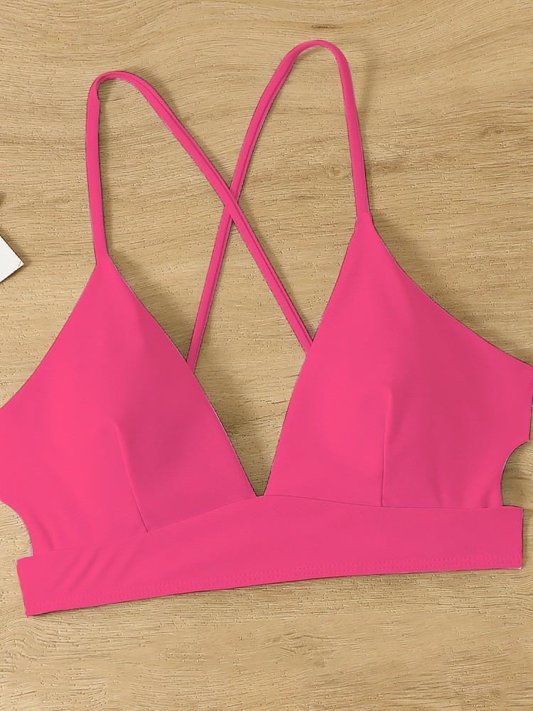 Black and Pink Cross-Back Bikini Top - Sexy Sport Camisole with Tie Straps