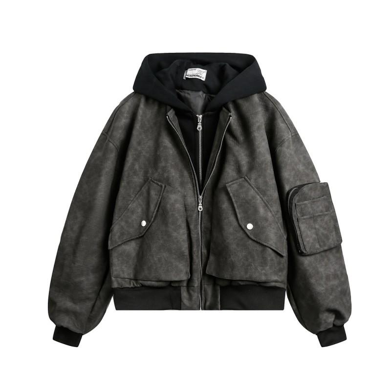 Mens Vintage Style Hooded Bomber Jacket