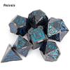 7 Pcs Blue Silver Double Swords Metal Dice Solid Polyhedral Dice Set Suitable For Role-Playing Dice PropBoard Game