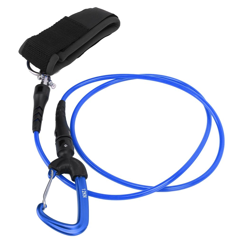 Freediving Lanyard Leash Diving Safety Rope Cable with Wristband Carabiner for Underwater SportsBlue