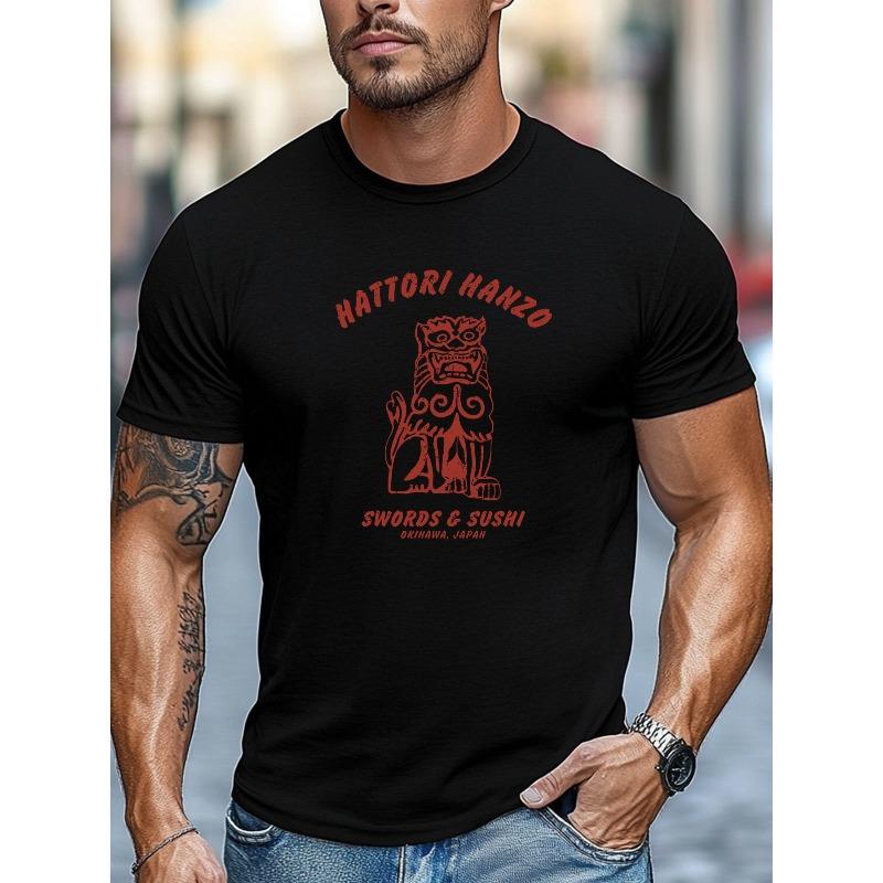 Plus-size Men's T-shirt, Relaxed and Casual, Simple and Clean, Men's HATTORI HANZO Graphic Summer Casual Crew Neck Short Sleeve T-shirt, PLUS SIZE