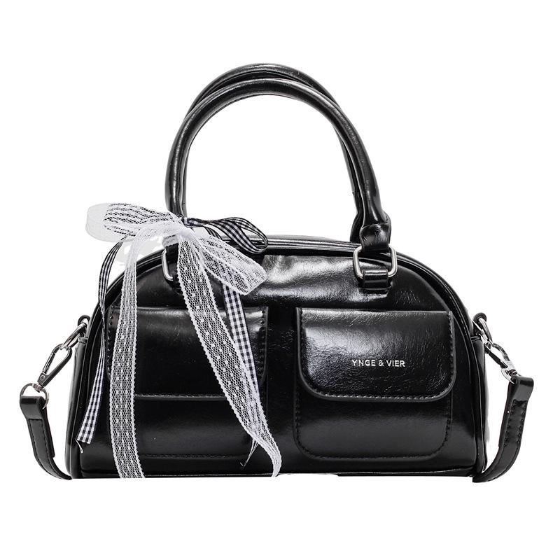 French Sweet Fashion High Sense Portable Boston Bag Niche Design Simple Solid Color Commuter Messenger Bag Women