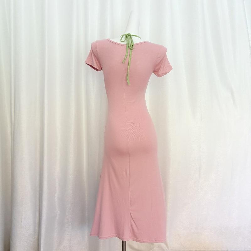Korean slim short-sleeved summer niche dress design sense waist new temperament casual super fairy long dress skirt