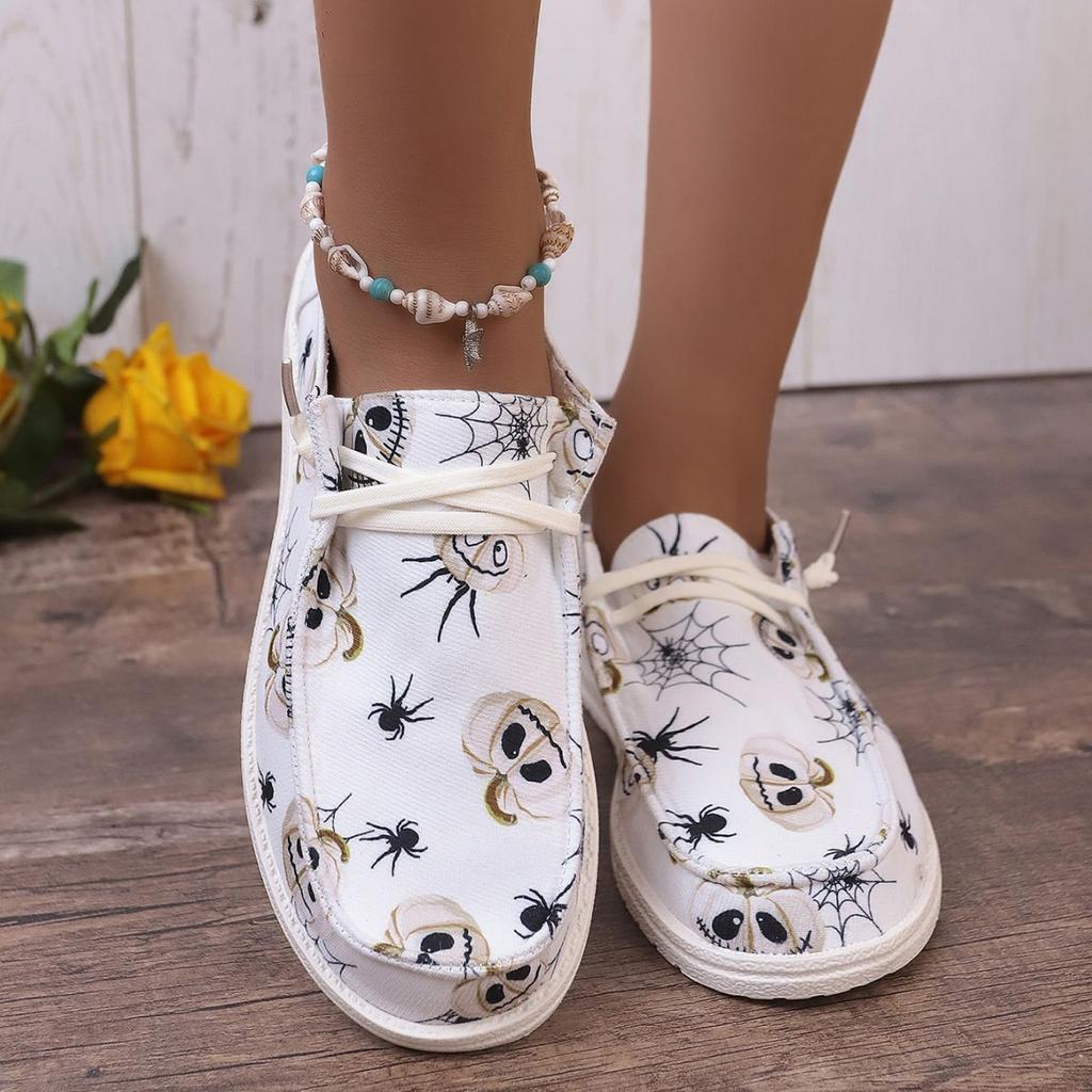 Large Size Women's  Halloween Pumpkin Printing Sneakers Fashion Women Shoes Breathable Flat Canvas Casual Shoes Zapatillas Mujer