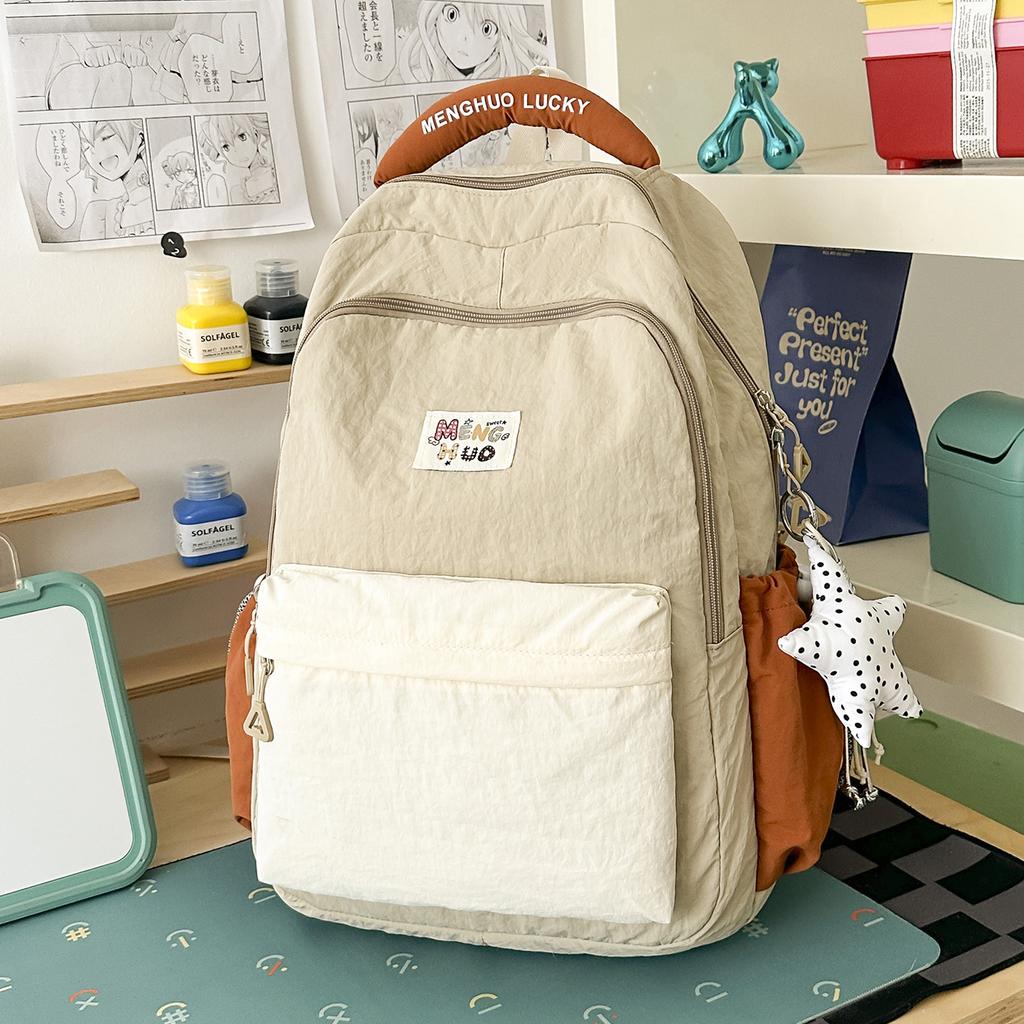 School bag: soft solid color, soft and glutinous for middle school students, women's Instagram, niche versatile simple backpack