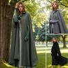 Winter Women Jacket with Hood Medieval Retro Cape Gothic Keep Warm Shawl Ankle Length Loose Cloak Thick Single-Button Closure Outdoor Poncho