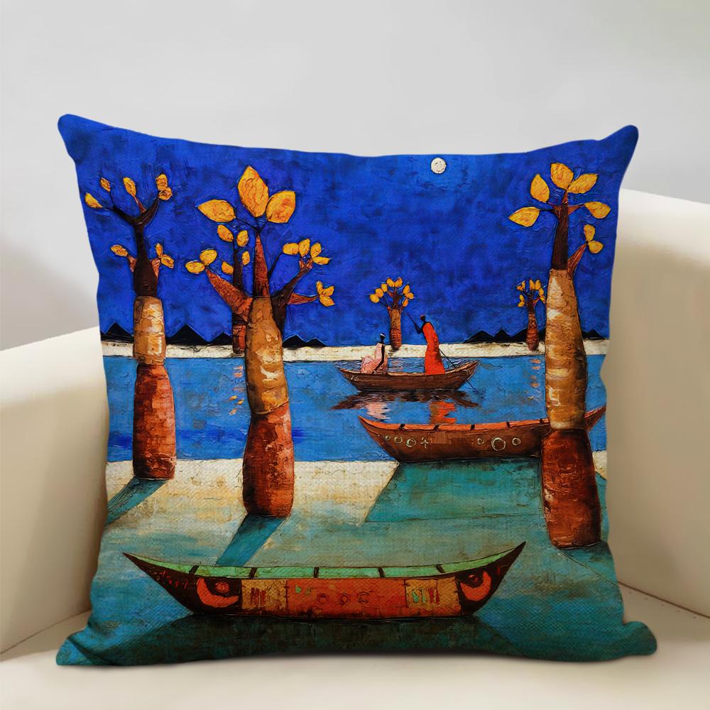 Portrait Oil Painting Cushion Cover African National Style Living Room Sofa Art Decoration Pillow Bedding 45x45cm Cover Pillows