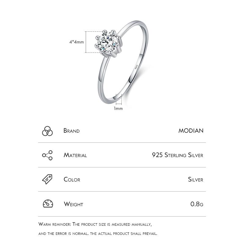 Modian 925 Sterling Silver Shining Exquisite Classic Clear 4mm CZ Finger Ring For Women Promise Ring Fine Jewelry Wedding Gift