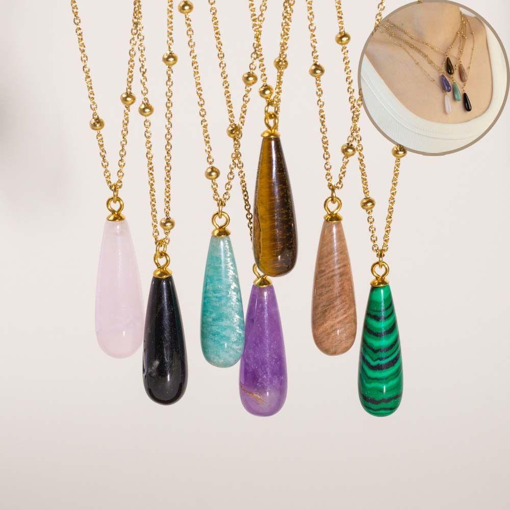 Natural Colorful Stone Necklace Vintage Women Choker Neck Jewelry Waterdrop Pendant Necklace  Women