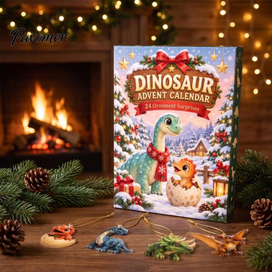Decorative Acrylic Pendants Christmas Dinosaur Countdown Calendar, 24Pcs Ornament Set with Cute Party Favors Dino Designs, Holiday Tree Hanging Decor