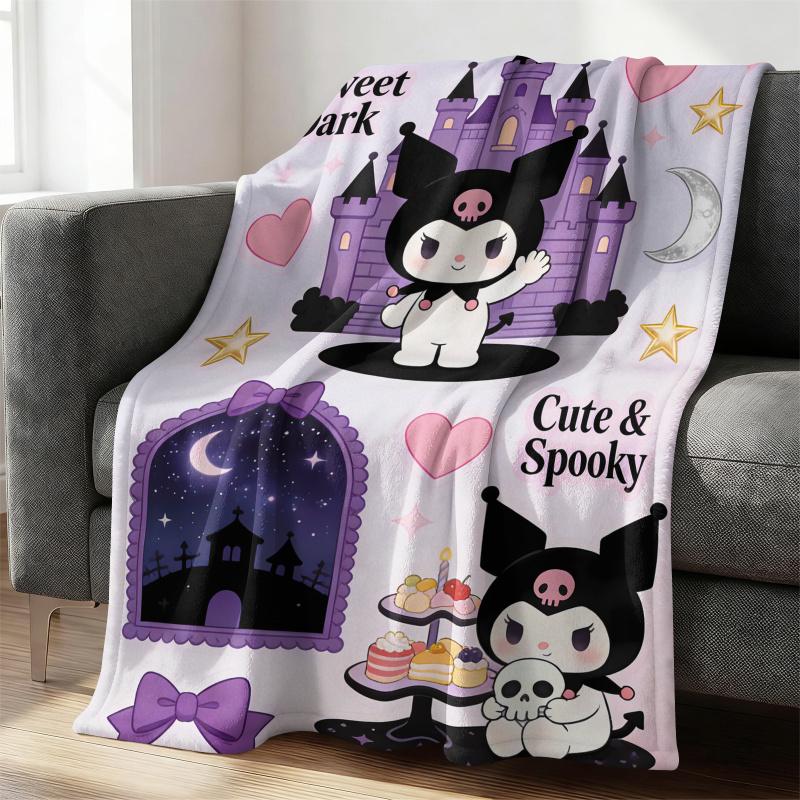Cute & Spooky Kuromi Throw Flannel Fleece Blanket Soft Warm Fluffy Cute Sofa Bed Cover Office Nap Shawl Lightweight Blanket Gift