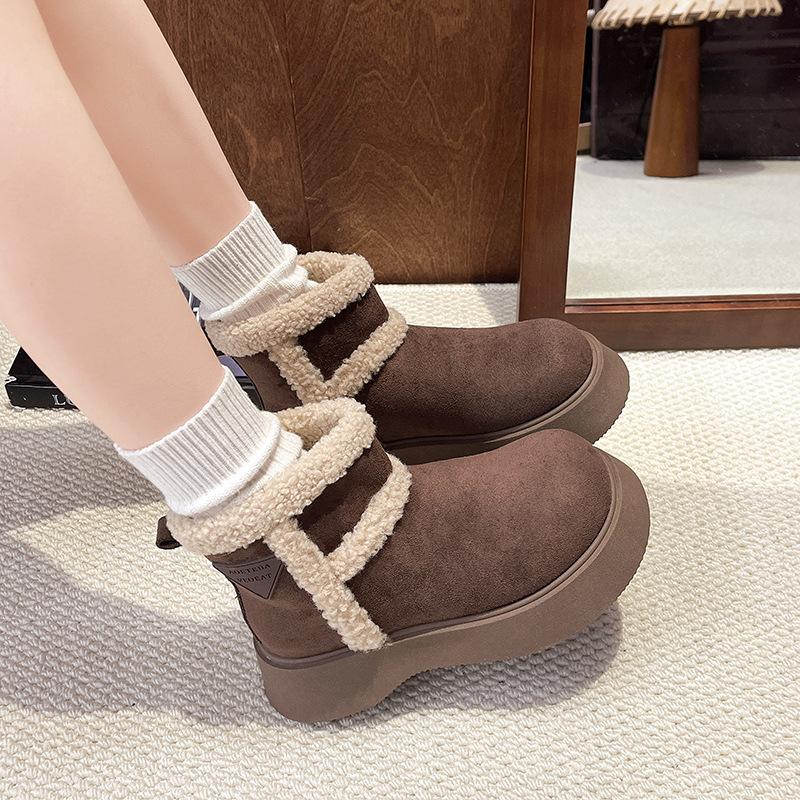 Женские зимние теплые плюшевые сапоги на толстой подошве с меховой подкладкой, нескользящие, износостойкие, повседневные спортивные хлопковые сапоги