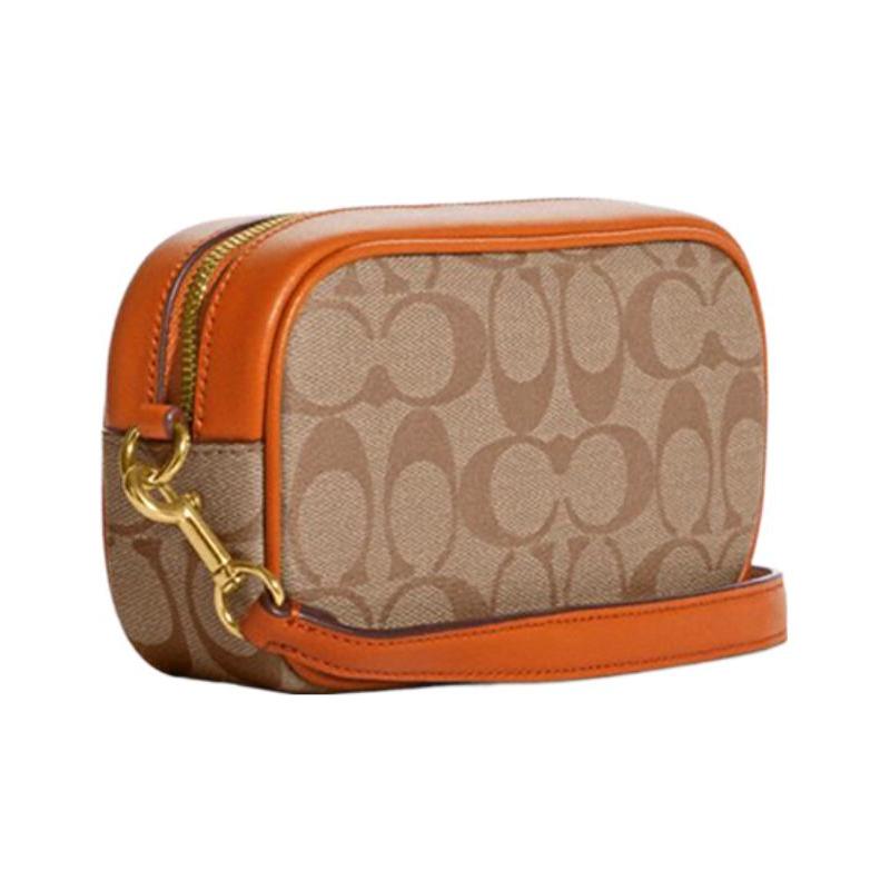Coach Jamie 18 Classic Presbyopic Zipper, Coated Canvas and Leather, Camera Bag, Coin Purse, Clutch, Small Size, Women's Light Brown