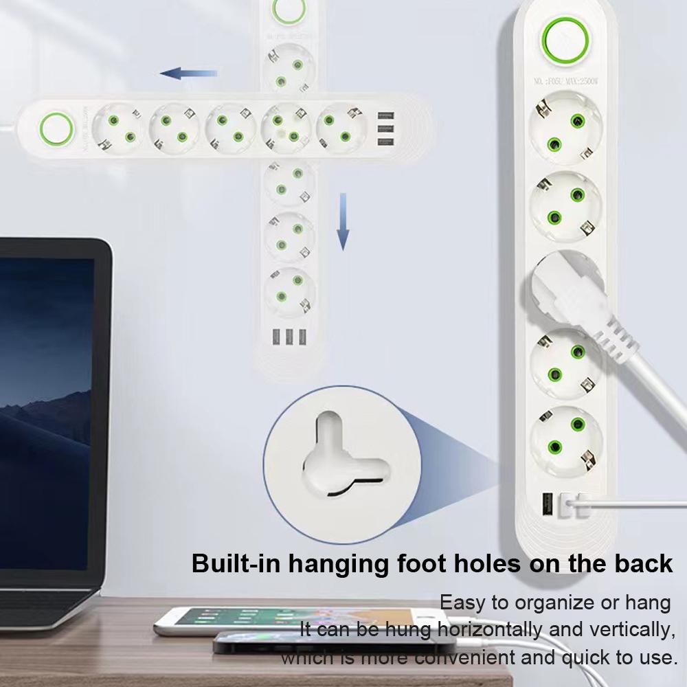 EU-plugg AC-uttak Smart Home Multiprise Power Strip Forlengelsesledning Strømuttak Nettverksfilter Med USB-porter Hurtiglading