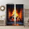 Set aus 2 vielseitigen transparenten Polyester-Vorhängen Heimdekoration Flammendes Kaminfeuer Camping-Szene Verwendung Schlafzimmer-Vorhang Perfekt für Schlafzimmer