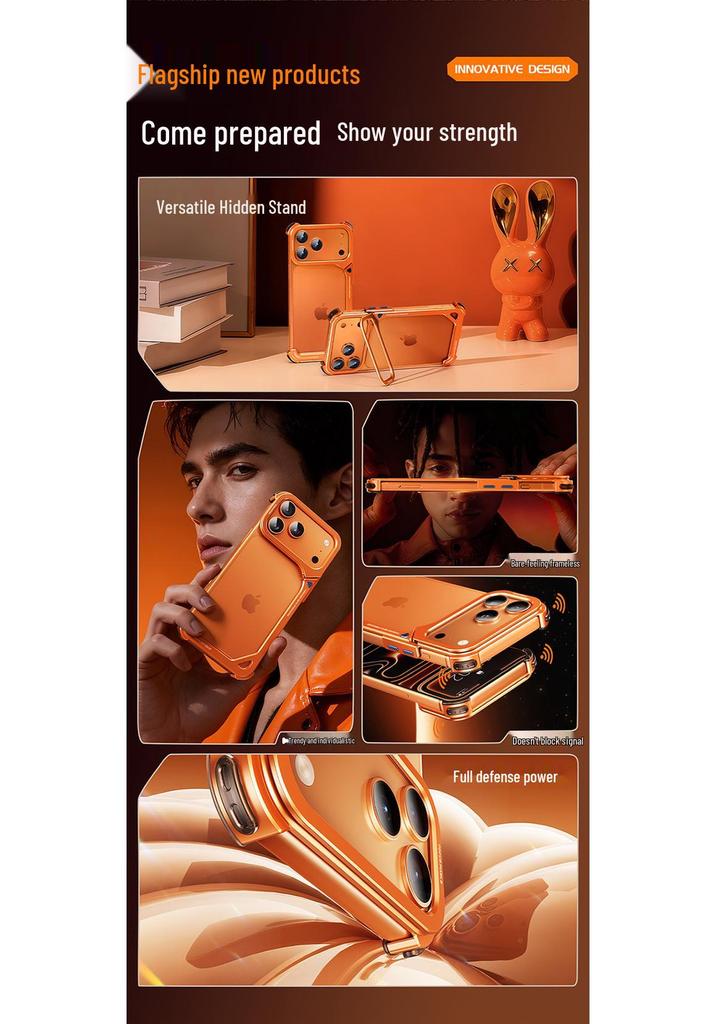 9 Shells Metal Phone Case for iPhone 17 Pro Max with Lens Stand and Air Cushion Drop Protection
