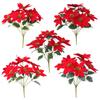 Artificial Christmas Poinsettia Bouquet 5-18 Branches Velvet Faux Plant Holiday Table Decor