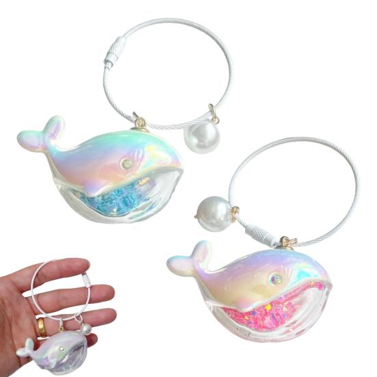 1/2/3Pcs Key Chain Faux Pearl Whale Shape Charm Keychain with Bangle Bags