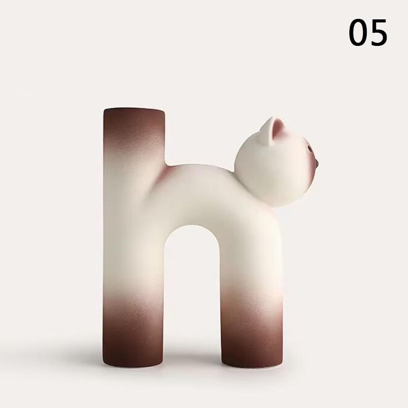 Nordic Cute Cat Shape Flower Vase Creative Resin Home Decor Living Room Entrance Tabletop Ornament Plant Hydroponics Container