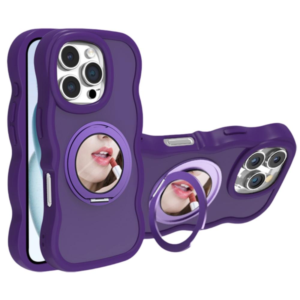 For iPhone 16 Pro Max Magnetic Case Wave Edge TPU+Acrylic Phone Cover with Mirror Kickstand