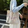 French Niche 2025 Sweet Blue Floral Canvas Shoulder Bag Large Capacity Small Fresh Play Letter Shoulder Bag