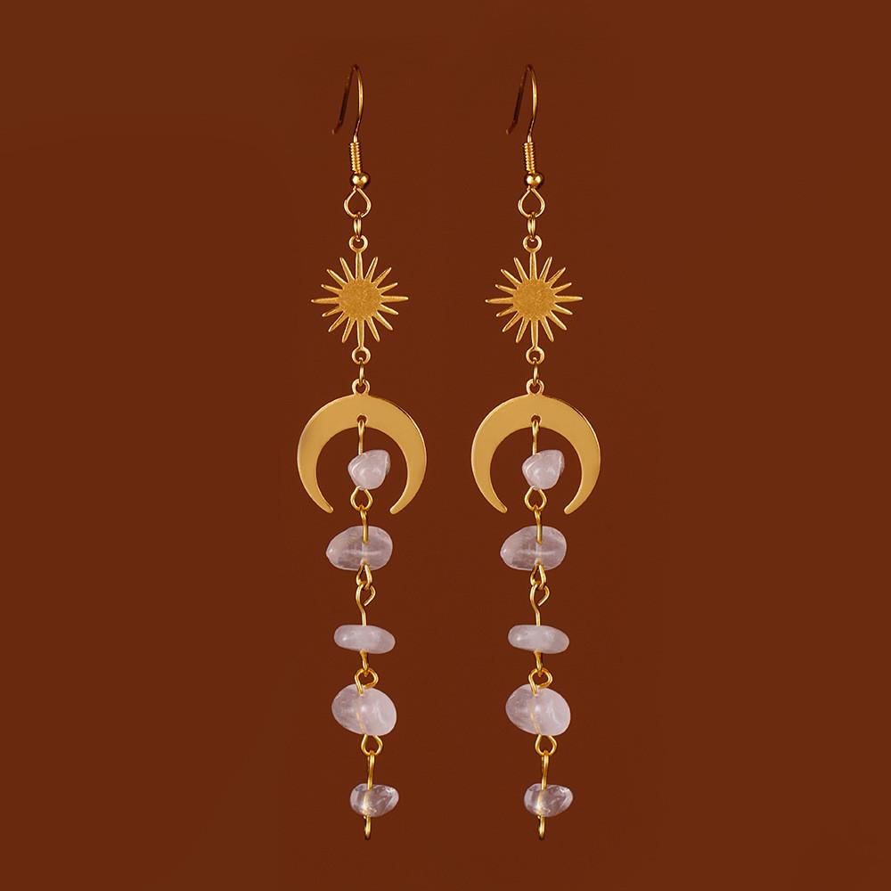 Fashion Asymmetrical Crystal Earrings With Moonstone And Geometric Alloy Design For Women