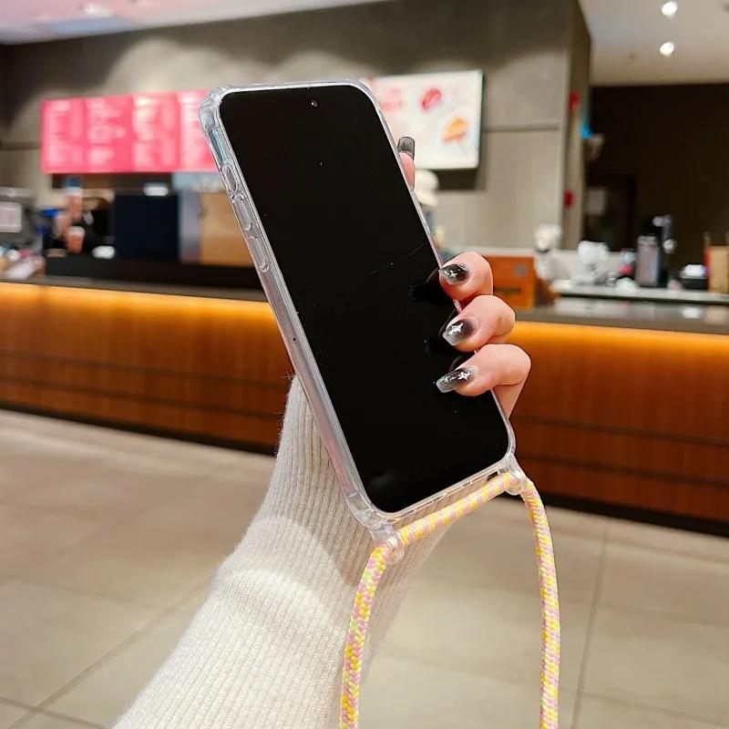 Crossbody Necklace Strap Lanyard Cord Soft Silicone Case For iPhone 16 15 14 13 12 11 Pro Max 15 Plus X XR XS Max Four Hang Hole Shoulder Strap Cover